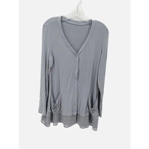 LOGO by Lori Goldstein Cardigan Women's Size Small Gray Blouse Under Ruffle